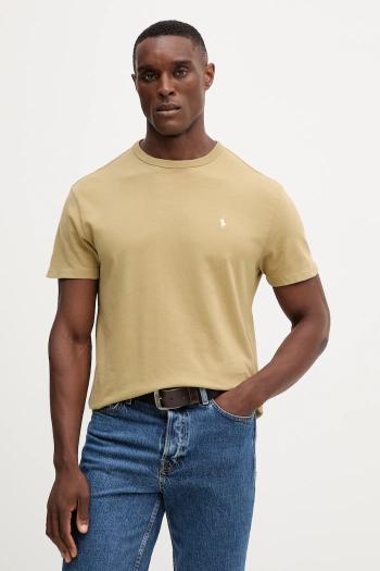 Bavlnené tričko Polo Ralph Lauren pánske, béžová farba, jednofarebné, 710916698