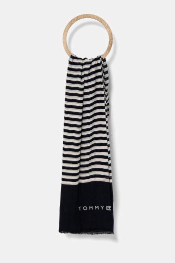 Šál Tommy Hilfiger dámsky, tmavomodrá farba, vzorovaný, AW0AW17142