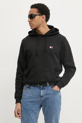Bavlnená mikina Tommy Jeans čierna farba, s kapucňou, jednofarebná, DM0DM20258