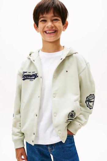 Mikina Tommy Hilfiger tyrkysová farba, s kapucňou, KB0KB09752