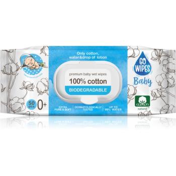 GoWipes Baby 100% Cotton Biodegradable detské jemné vlhčené obrúsky pre citlivú pokožku 0+ 50 ks