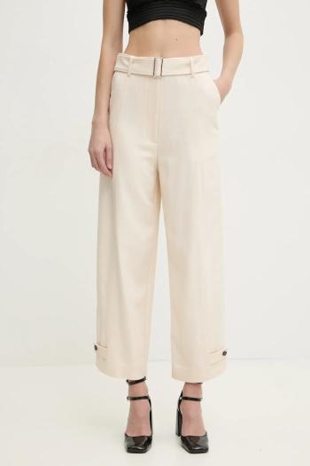Nohavice MSGM dámske, béžová farba, strih chinos, vysoký pás, 3841MDP09.257106