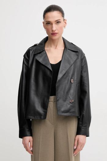 Kožená bunda Pepe Jeans GRETA čierna farba, prechodná, PL402527