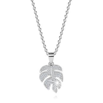 Platinovaný náhrdelník zo striebra 925 - list "Monstera", okrúhle zirkóny