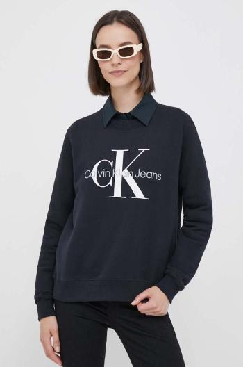 Bavlnená mikina Calvin Klein Jeans dámska, čierna farba, s potlačou, J20J219140