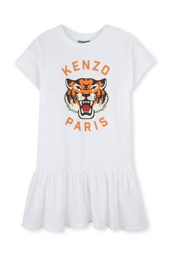 Dievčenské bavlnené šaty Kenzo Kids biela farba, mini, áčkový strih, K61025