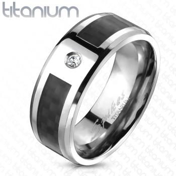 Titánový  prsteň s mriežkou a zirkónom - Veľkosť: 59 mm
