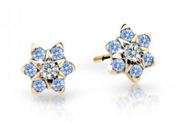 Cutie Jewellery Pôvabné detské náušnice zo žltého zlata C2152-30-X-1 svetlo modrá