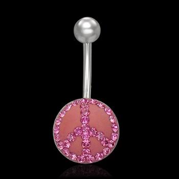 Piercing brucha s ružovým znakom mieru