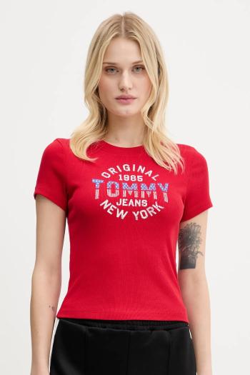 Tričko Tommy Jeans dámske, červená farba, DW0DW21421