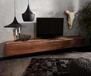 TV stolík Stonegrace 240 cm Akácia hnedá bridlica 4 dvierka výklopné