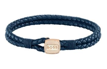 Hugo Boss Modrý pletený náramok z kože Seal 1580668 19 cm