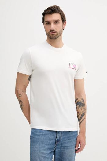 Bavlnené tričko Tommy Jeans pánske, biela farba, s potlačou, DM0DM21577