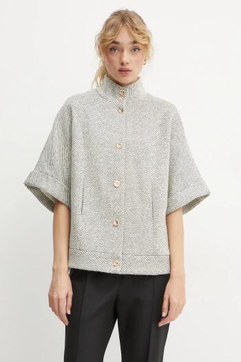 Bunda s prímesou vlny Bruuns Bazaar šedá farba, prechodná, oversize, BBW4198