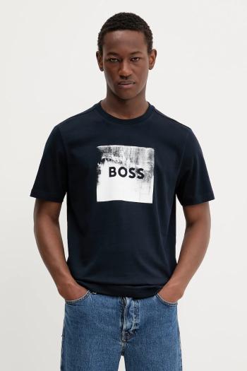 Bavlnené tričko BOSS Orange pánske, tmavomodrá farba, s potlačou, 50546381