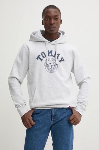 Mikina Tommy Jeans pánska, šedá farba, s kapucňou, s potlačou, DM0DM19235