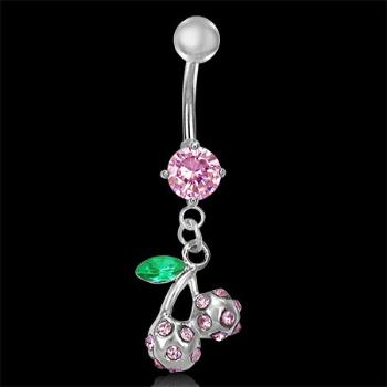 Piercing brucha ružové čerešňe s listom