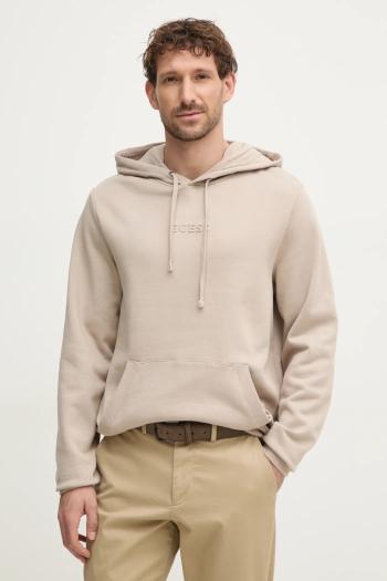 Mikina Guess EMBOSSED pánska, béžová farba, s kapucňou, jednofarebná, M4BQ45 K9YH1