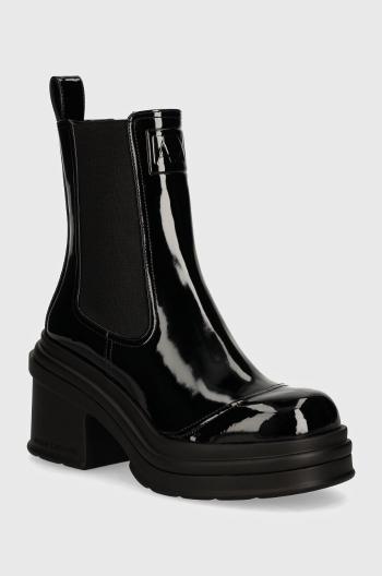Topánky chelsea Armani Exchange dámske, čierna farba, na podpätku, XDN035 XV879 00002