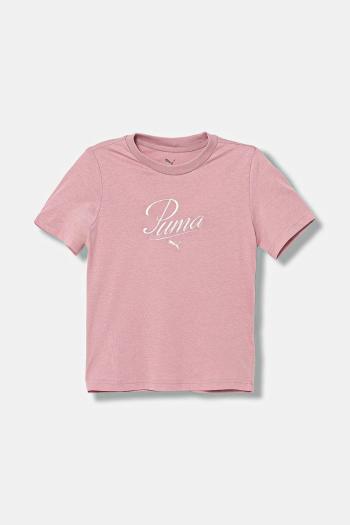 Detské bavlnené tričko Puma ESS SCRIPT Tee G ružová farba, 685805