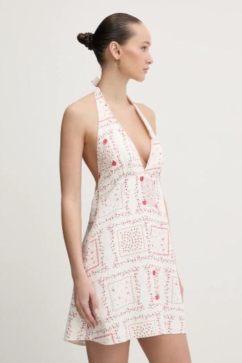 Ľanové šaty Hollister Co. béžová farba, mini, áčkový strih, KI359-5067
