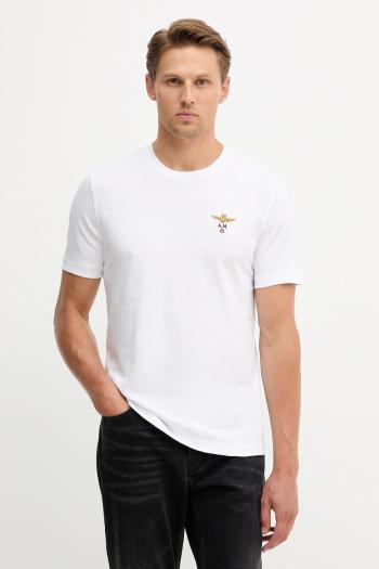 Bavlnené tričko Aeronautica Militare pánske, biela farba, s nášivkou, TS1580UJ00372