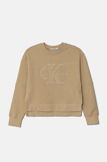 Detská mikina Calvin Klein Jeans béžová farba, s nášivkou, IG0IG02702