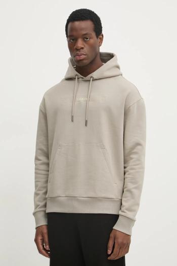 Bavlnená mikina Calvin Klein pánska, béžová farba, s kapucňou, s potlačou, K10K113768