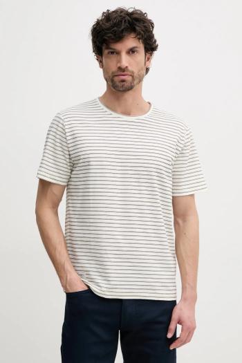 Tričko s prímesou ľanu Pepe Jeans WEST STRIPED PURNEY TEE pánske, béžová farba, vzorované, PM509761