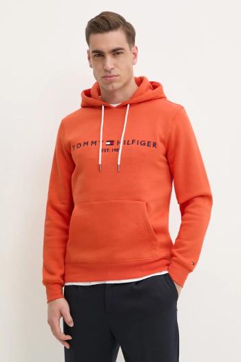 Mikina Tommy Hilfiger pánska, oranžová farba, s kapucňou, s nášivkou
