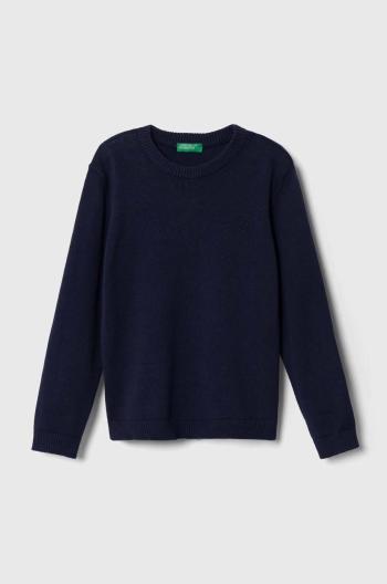 Detský bavlnený sveter United Colors of Benetton tmavomodrá farba, tenký