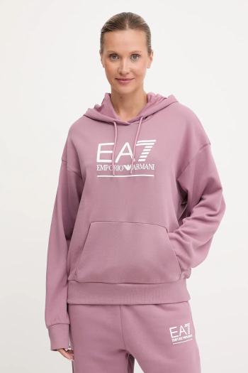Mikina EA7 Emporio Armani ružová farba, s kapucňou, s nášivkou, AF12473.7W000417