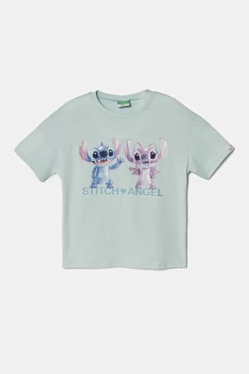 Detské bavlnené tričko United Colors of Benetton tyrkysová farba, 35RYC10MV