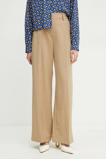 Vlnené nohavice Weekend Max Mara dámske, zelená farba, široké, vysoký pás, 2515131041600