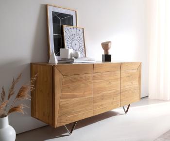 Komoda Kayu 145x40x70 cm prírodná akácia 3 dvierka podstavec v tvare V