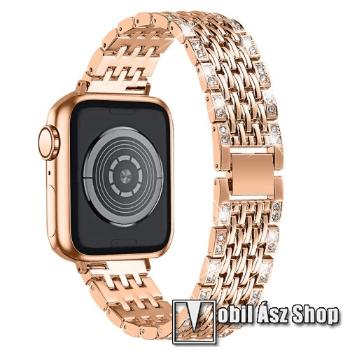 Okosóra szíj - fém, strasszkővel díszített - ROSE GOLD - Apple Watch Series 1/2/3 42mm / 4/5/6/SE 44mm / 7/8 45mm / 10 46mm / Ultra / Ultra 2 49mm