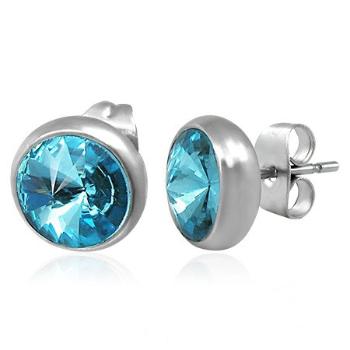 Náušnice z ocele, strieborná farba, puzetka, modrý brúsený zirkón, 8 mm