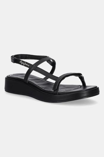 Kožené sandále Pepe Jeans HARU MIX dámske, čierna farba, PLS90677