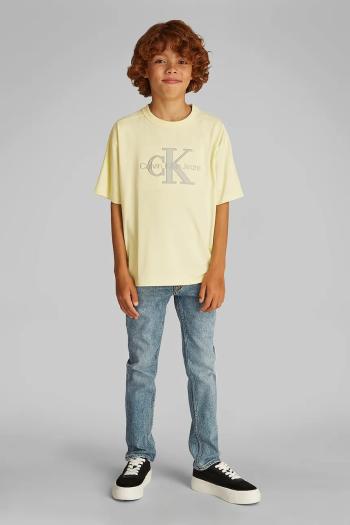 Detské bavlnené tričko Calvin Klein Jeans žltá farba, s nášivkou, IB0IB02452