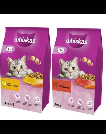 WHISKAS Adult 14kg cu pui si legume + WHISKAS Adult 14kg cu vita si legume