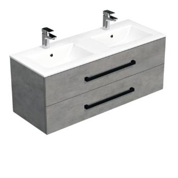 Kúpeľňová skrinka s čiernou úchytkou a umývadlom SAT Cube Way 120x53x46 cm betón mat CUBE46C1202BEMOD