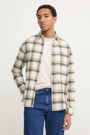 Košeľa Tommy Jeans pánska, béžová farba, regular, s klasickým golierom, DM0DM20670