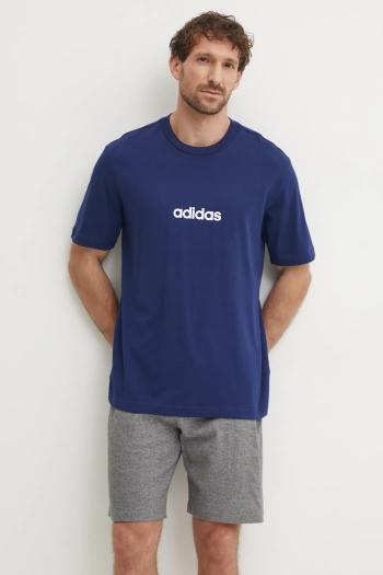 Bavlnené tričko adidas Essentials Linear pánske, tmavomodrá farba, s potlačou, JE8999