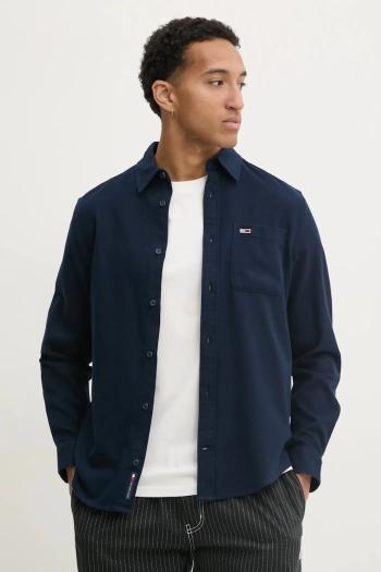 Bavlnená košeľa Tommy Jeans pánska, tmavomodrá farba, regular, s klasickým golierom, DM0DM20669