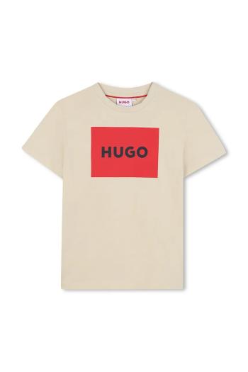 Detské bavlnené tričko HUGO béžová farba, s potlačou, G00334