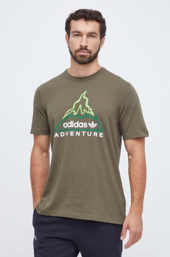 Bavlnené tričko adidas Originals pánske, hnedá farba, s potlačou