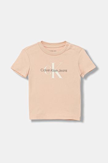 Tričko pre bábätko Calvin Klein Jeans oranžová farba, s potlačou, IN0IN00001