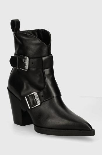 Kožené členkové topánky Karl Lagerfeld KOWBOY dámske, čierna farba, na podpätku, KL31254