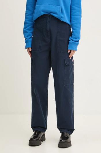Bavlnené nohavice Tommy Jeans tmavomodrá farba, strih cargo, vysoký pás, DW0DW18510