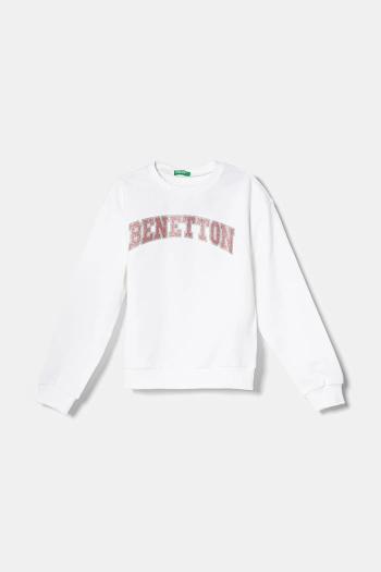 Detská bavlnená mikina United Colors of Benetton biela farba, s potlačou, 3J68C10MX